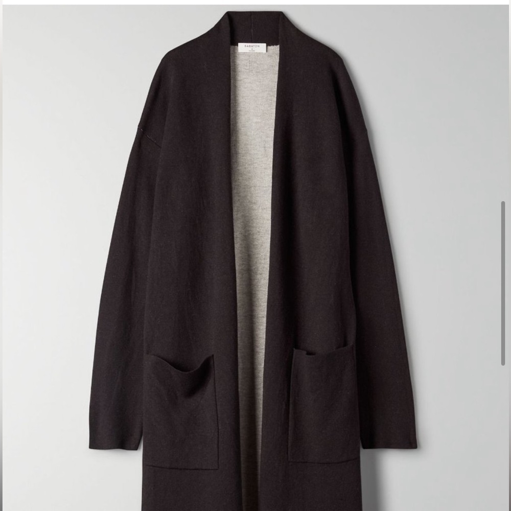 Aritzia Babaton Lance Long Line Wool Blend Cardigan Black / Grey size XXSmall - Picture 15 of 16
